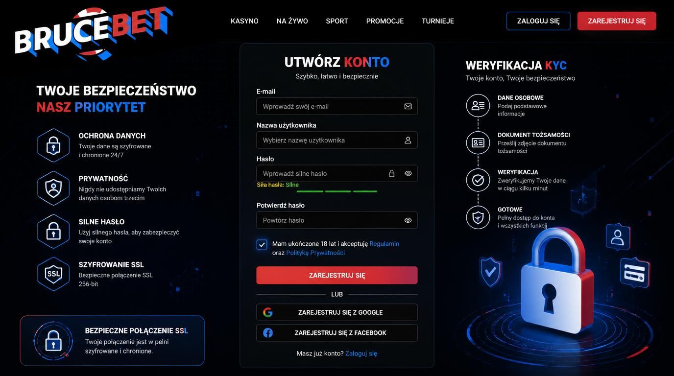 bezpieczna rejestracja z SSL i KYC oraz ustawieniem mocnego hasła